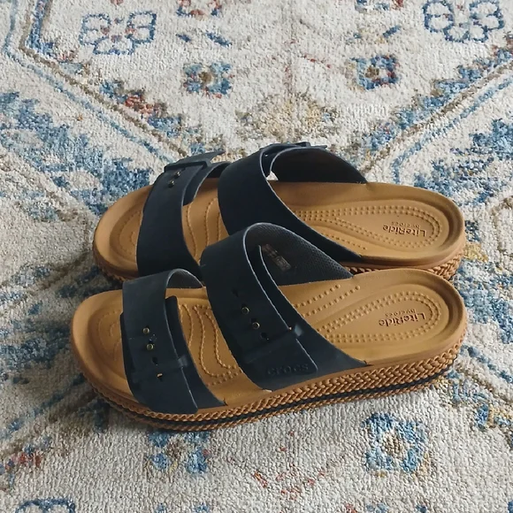 Black and Tan Crocs Slide Sandals - Picture 2 of 4